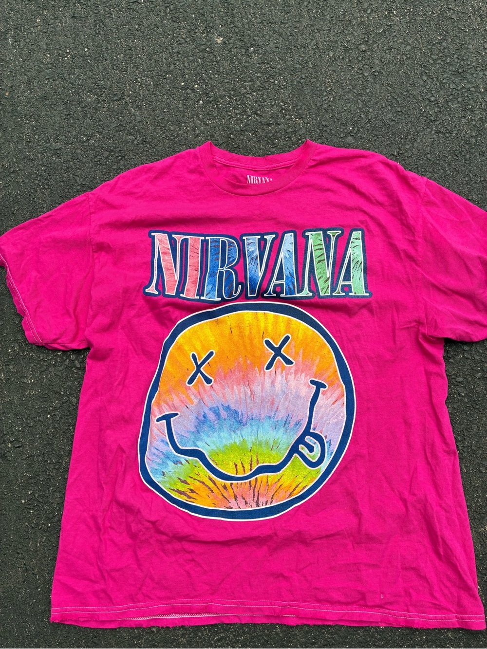 NIRVANA Bright Pink Tie-Dye Smiley Logo Tee